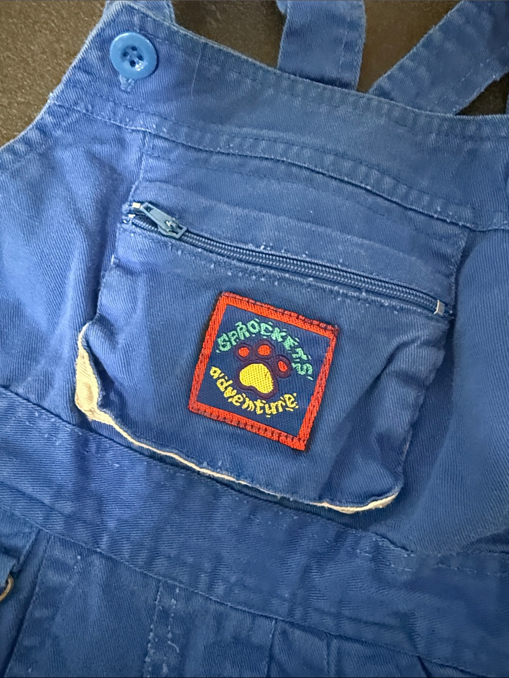 Bright Blue Kids Short Overalls with Zip Pocket 90’s - Picture 2 of 4